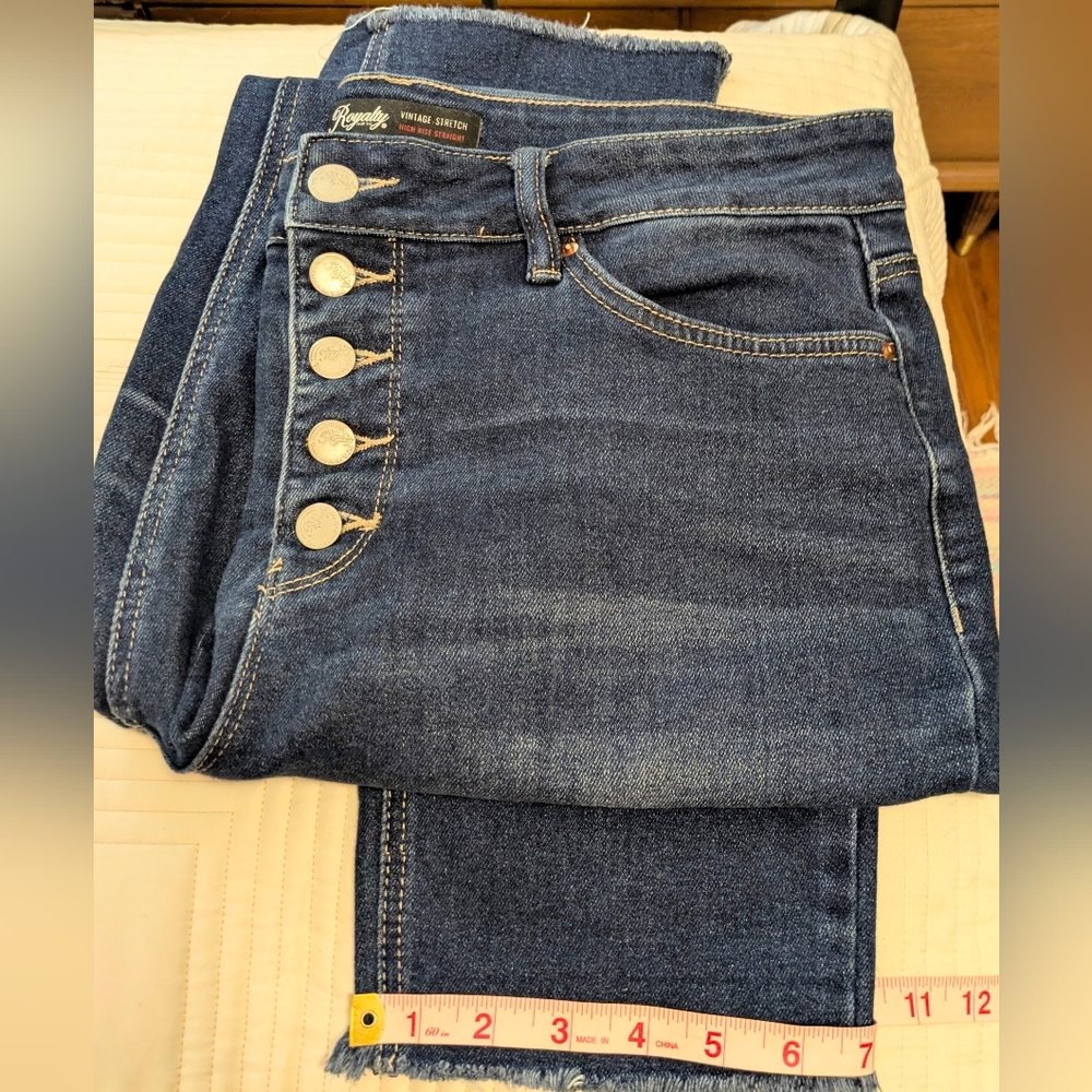 "Royalty For Me" Women's Vintage Stretch High Rise Straight Buttonfly US14, Blue